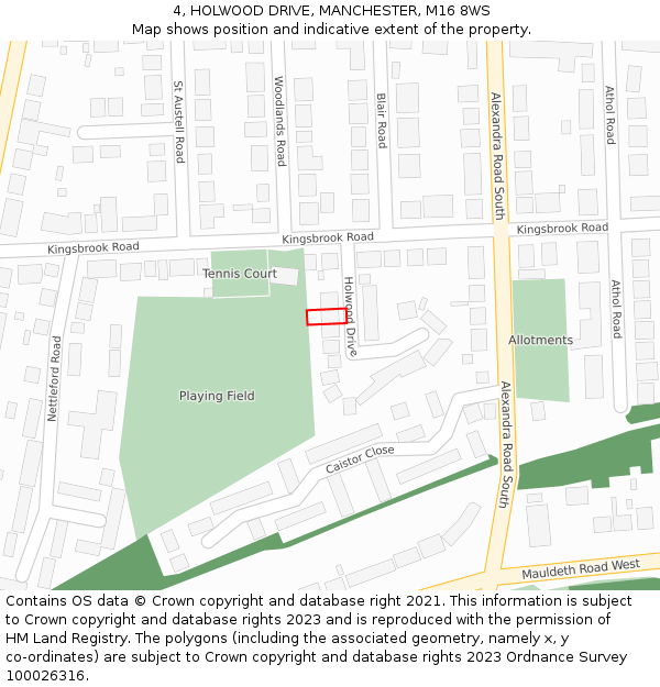 4, HOLWOOD DRIVE, MANCHESTER, M16 8WS: Location map and indicative extent of plot
