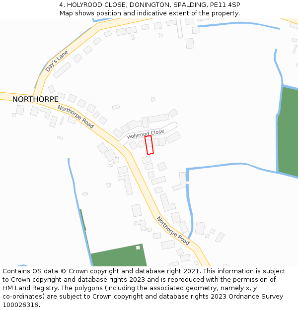 4, HOLYROOD CLOSE, DONINGTON, SPALDING, PE11 4SP: Location map and indicative extent of plot