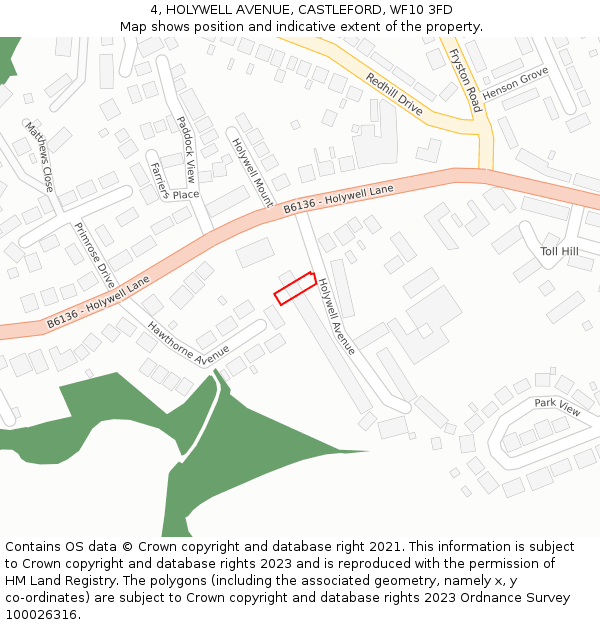 4, HOLYWELL AVENUE, CASTLEFORD, WF10 3FD: Location map and indicative extent of plot