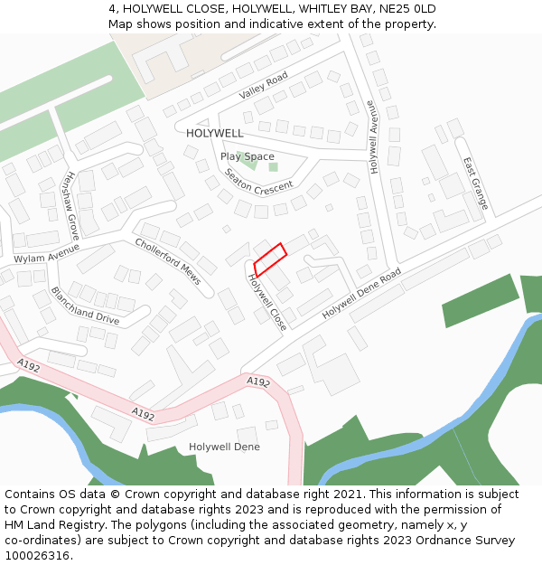 4, HOLYWELL CLOSE, HOLYWELL, WHITLEY BAY, NE25 0LD: Location map and indicative extent of plot