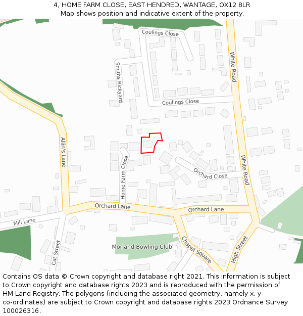 4, HOME FARM CLOSE, EAST HENDRED, WANTAGE, OX12 8LR: Location map and indicative extent of plot