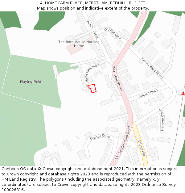 4, HOME FARM PLACE, MERSTHAM, REDHILL, RH1 3ET: Location map and indicative extent of plot