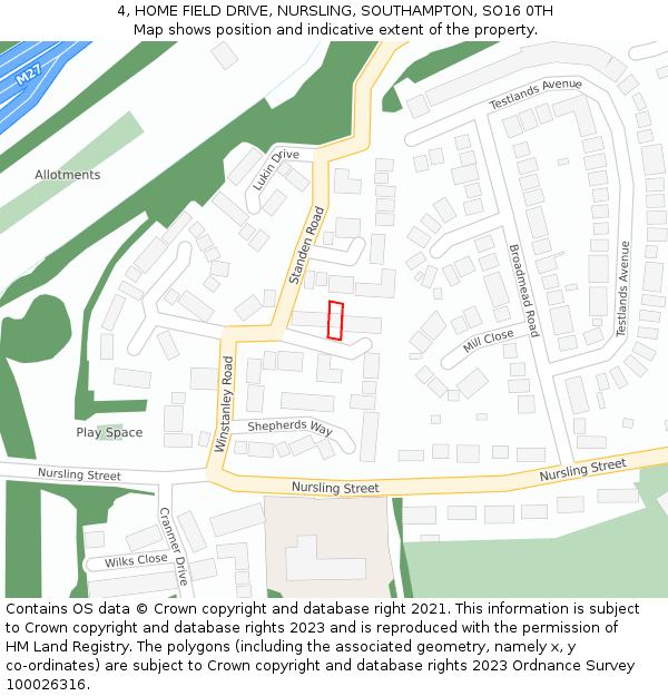4, HOME FIELD DRIVE, NURSLING, SOUTHAMPTON, SO16 0TH: Location map and indicative extent of plot
