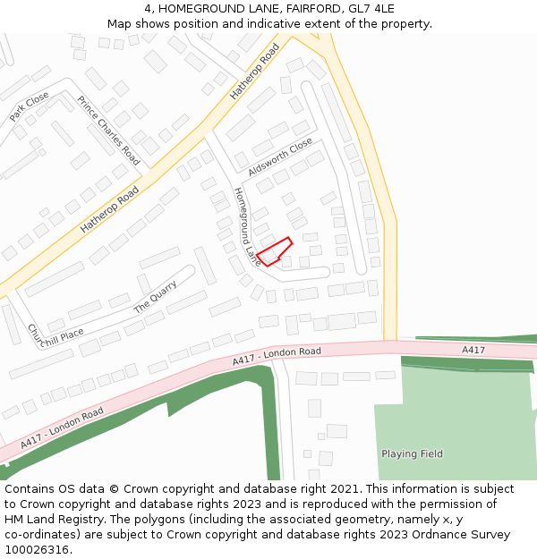 4, HOMEGROUND LANE, FAIRFORD, GL7 4LE: Location map and indicative extent of plot