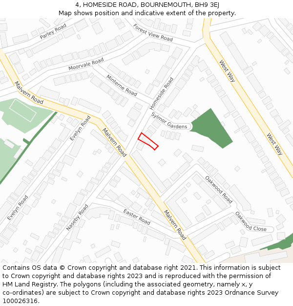 4, HOMESIDE ROAD, BOURNEMOUTH, BH9 3EJ: Location map and indicative extent of plot