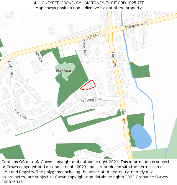 4, HONEYBEE GROVE, SAHAM TONEY, THETFORD, IP25 7FF: Location map and indicative extent of plot