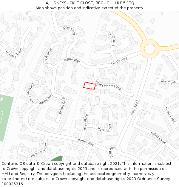 4, HONEYSUCKLE CLOSE, BROUGH, HU15 1TQ: Location map and indicative extent of plot