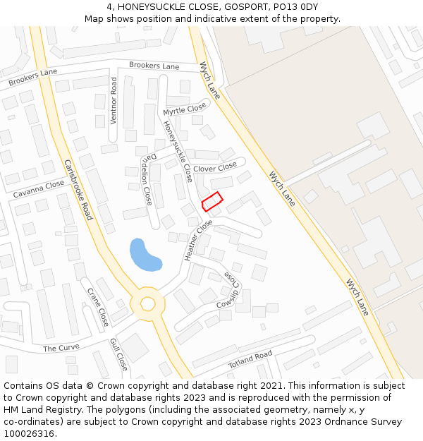 4, HONEYSUCKLE CLOSE, GOSPORT, PO13 0DY: Location map and indicative extent of plot