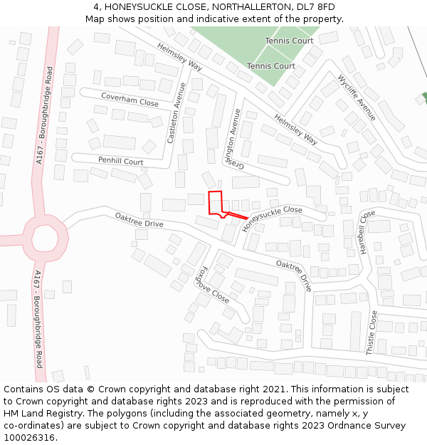 4, HONEYSUCKLE CLOSE, NORTHALLERTON, DL7 8FD: Location map and indicative extent of plot