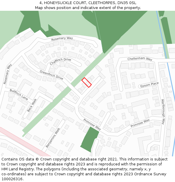 4, HONEYSUCKLE COURT, CLEETHORPES, DN35 0SL: Location map and indicative extent of plot