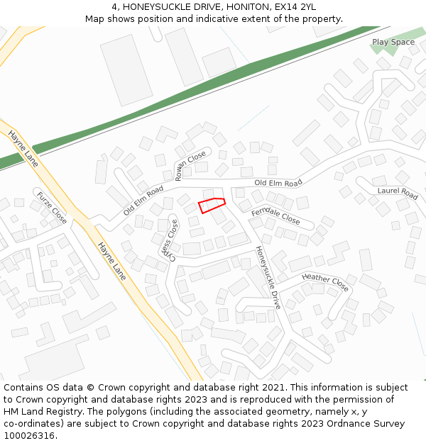 4, HONEYSUCKLE DRIVE, HONITON, EX14 2YL: Location map and indicative extent of plot