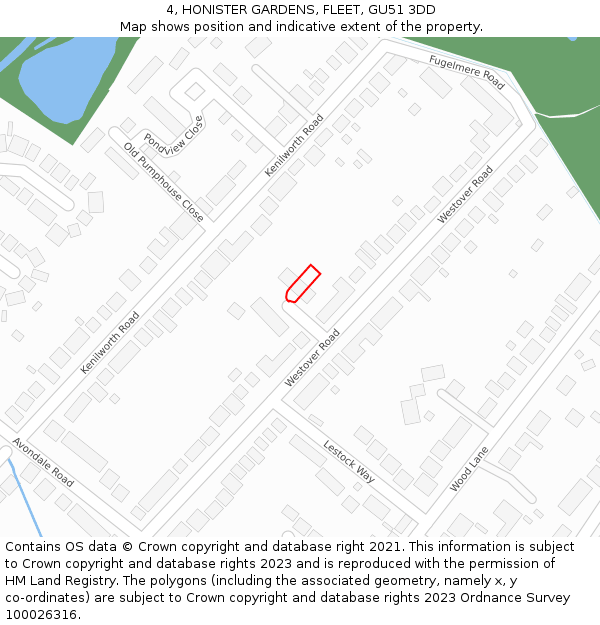 4, HONISTER GARDENS, FLEET, GU51 3DD: Location map and indicative extent of plot