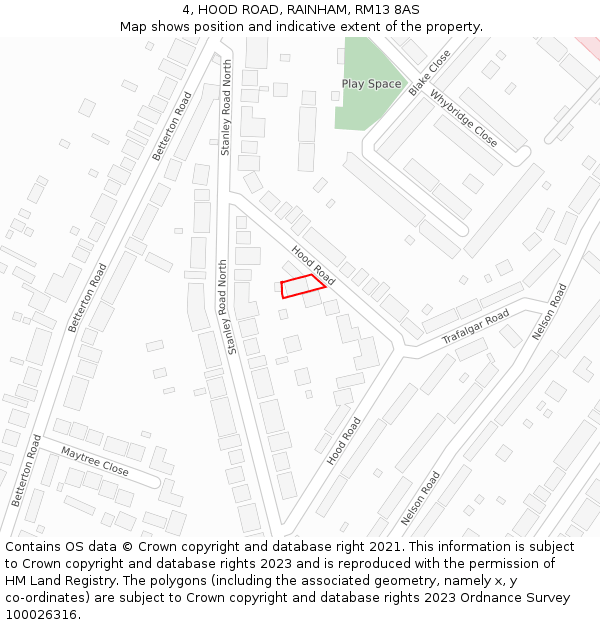 4, HOOD ROAD, RAINHAM, RM13 8AS: Location map and indicative extent of plot