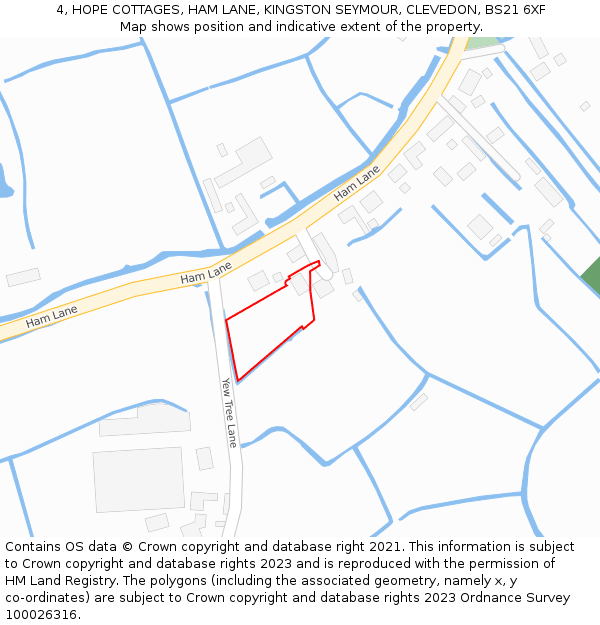 4, HOPE COTTAGES, HAM LANE, KINGSTON SEYMOUR, CLEVEDON, BS21 6XF: Location map and indicative extent of plot