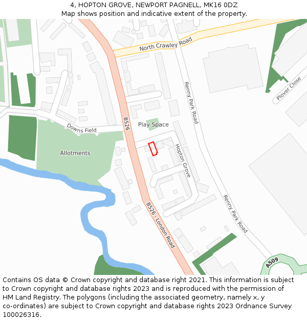 4, HOPTON GROVE, NEWPORT PAGNELL, MK16 0DZ: Location map and indicative extent of plot