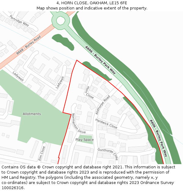 4, HORN CLOSE, OAKHAM, LE15 6FE: Location map and indicative extent of plot