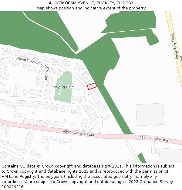 4, HORNBEAM AVENUE, BUCKLEY, CH7 3AX: Location map and indicative extent of plot