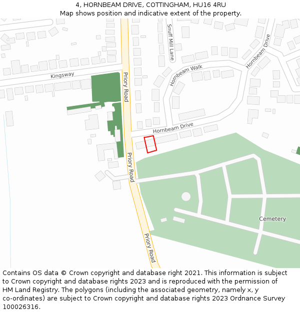 4, HORNBEAM DRIVE, COTTINGHAM, HU16 4RU: Location map and indicative extent of plot