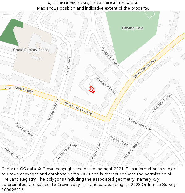 4, HORNBEAM ROAD, TROWBRIDGE, BA14 0AF: Location map and indicative extent of plot