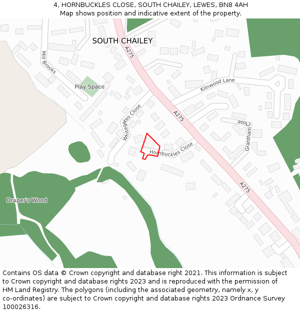 4, HORNBUCKLES CLOSE, SOUTH CHAILEY, LEWES, BN8 4AH: Location map and indicative extent of plot