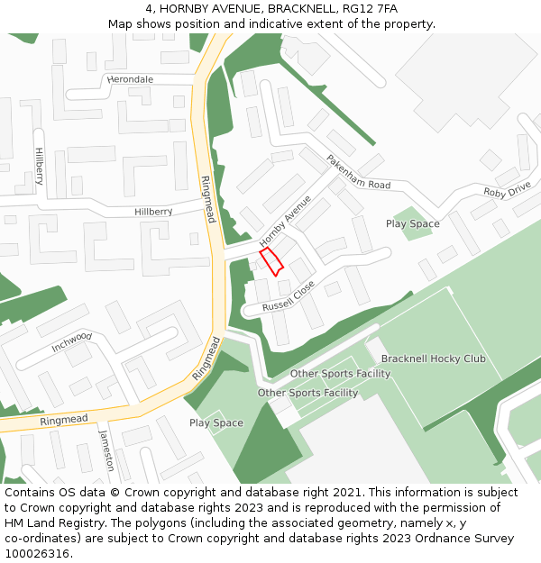 4, HORNBY AVENUE, BRACKNELL, RG12 7FA: Location map and indicative extent of plot
