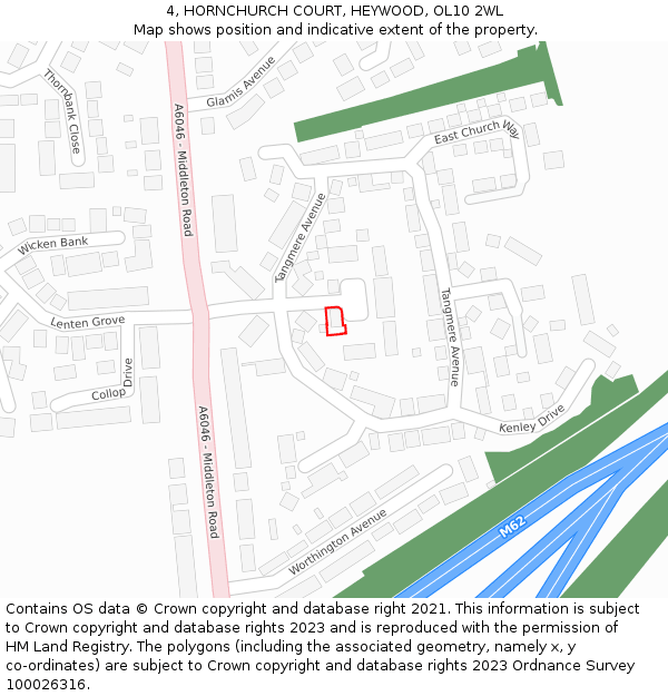 4, HORNCHURCH COURT, HEYWOOD, OL10 2WL: Location map and indicative extent of plot