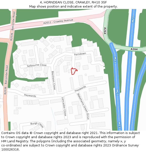 4, HORNDEAN CLOSE, CRAWLEY, RH10 3SF: Location map and indicative extent of plot