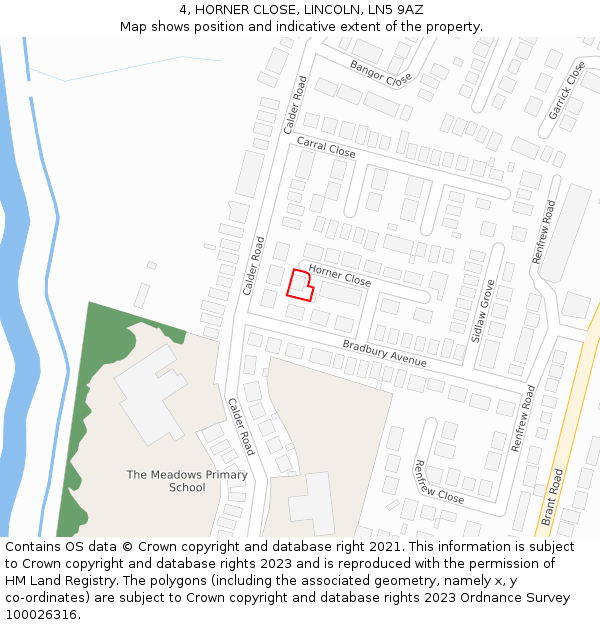 4, HORNER CLOSE, LINCOLN, LN5 9AZ: Location map and indicative extent of plot