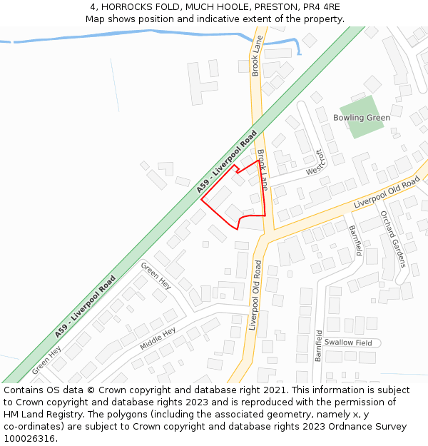 4, HORROCKS FOLD, MUCH HOOLE, PRESTON, PR4 4RE: Location map and indicative extent of plot