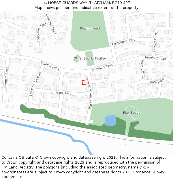 4, HORSE GUARDS WAY, THATCHAM, RG19 4PE: Location map and indicative extent of plot