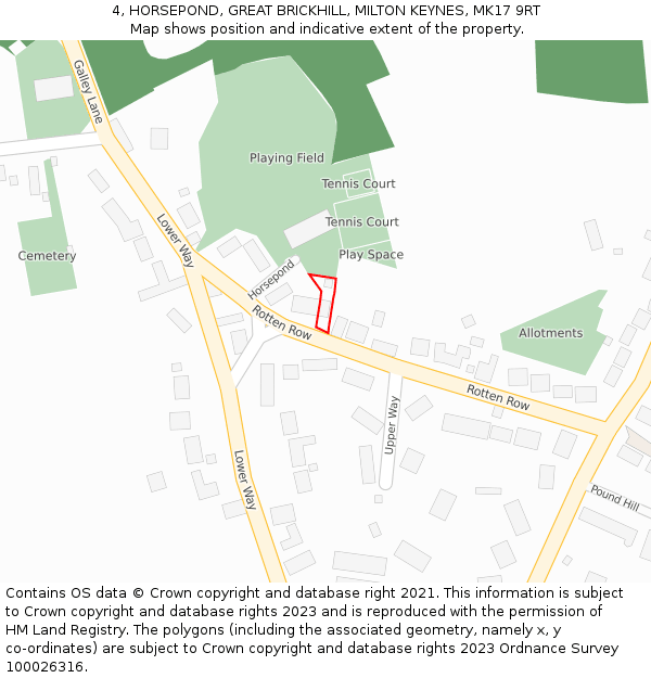 4, HORSEPOND, GREAT BRICKHILL, MILTON KEYNES, MK17 9RT: Location map and indicative extent of plot