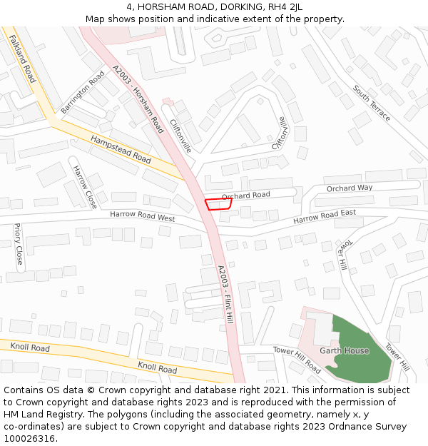 4, HORSHAM ROAD, DORKING, RH4 2JL: Location map and indicative extent of plot