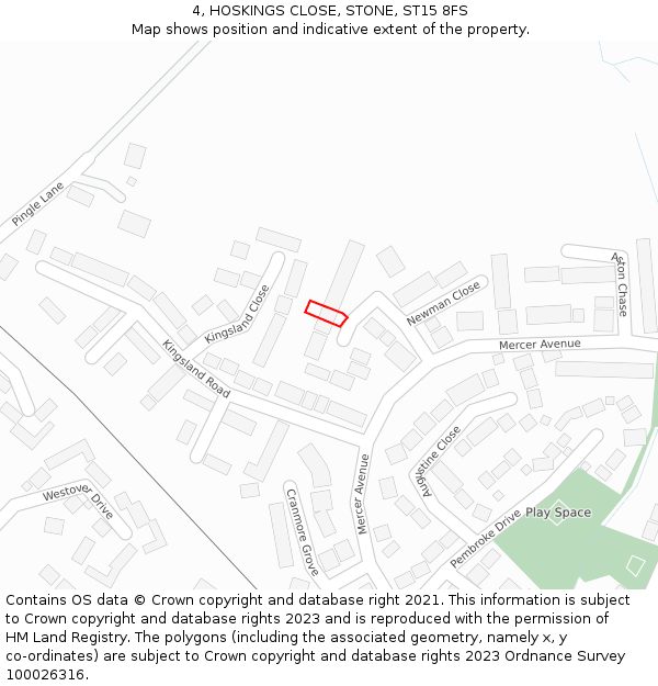 4, HOSKINGS CLOSE, STONE, ST15 8FS: Location map and indicative extent of plot