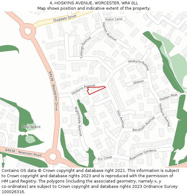 4, HOSKYNS AVENUE, WORCESTER, WR4 0LL: Location map and indicative extent of plot