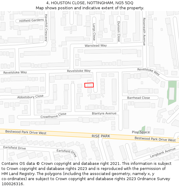 4, HOUSTON CLOSE, NOTTINGHAM, NG5 5DQ: Location map and indicative extent of plot