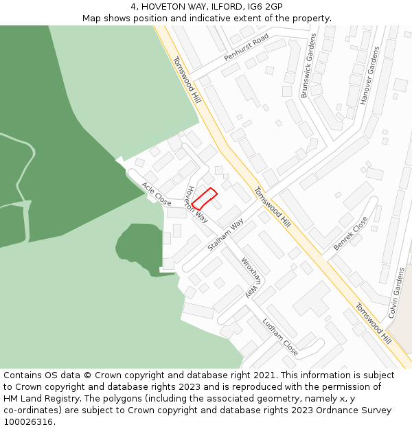 4, HOVETON WAY, ILFORD, IG6 2GP: Location map and indicative extent of plot