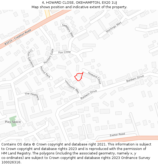 4, HOWARD CLOSE, OKEHAMPTON, EX20 1UJ: Location map and indicative extent of plot