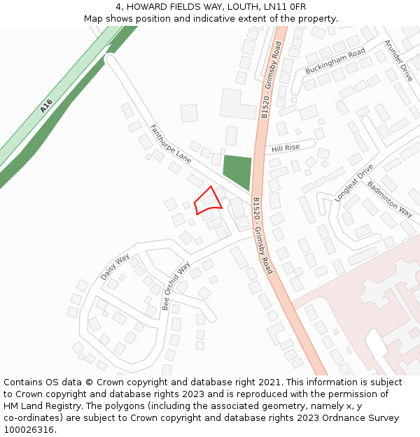 4, HOWARD FIELDS WAY, LOUTH, LN11 0FR: Location map and indicative extent of plot