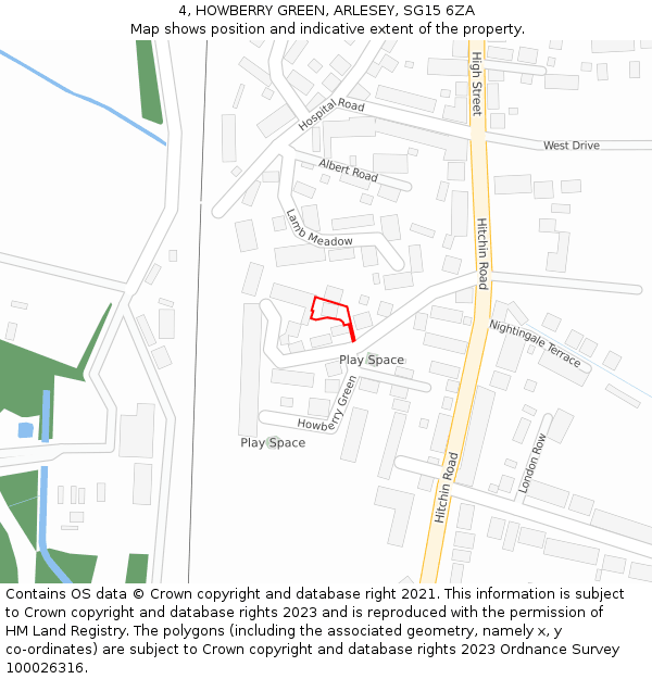 4, HOWBERRY GREEN, ARLESEY, SG15 6ZA: Location map and indicative extent of plot