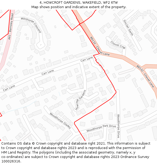 4, HOWCROFT GARDENS, WAKEFIELD, WF2 6TW: Location map and indicative extent of plot