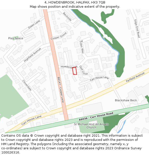 4, HOWDENBROOK, HALIFAX, HX3 7QB: Location map and indicative extent of plot