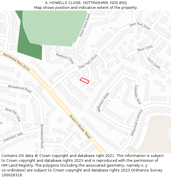 4, HOWELLS CLOSE, NOTTINGHAM, NG5 8SQ: Location map and indicative extent of plot