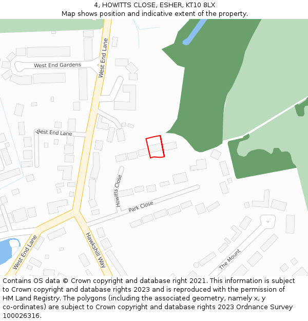 4, HOWITTS CLOSE, ESHER, KT10 8LX: Location map and indicative extent of plot