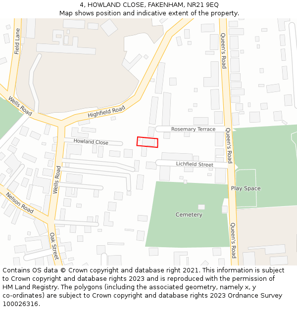 4, HOWLAND CLOSE, FAKENHAM, NR21 9EQ: Location map and indicative extent of plot