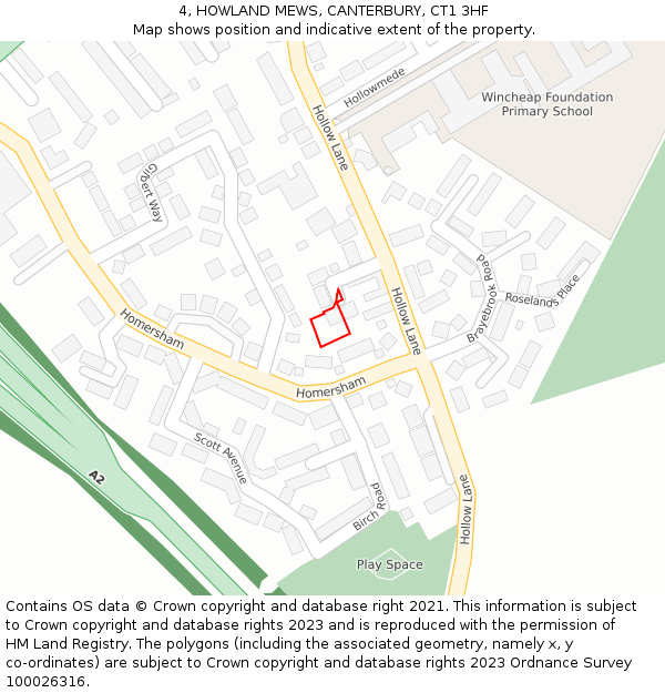 4, HOWLAND MEWS, CANTERBURY, CT1 3HF: Location map and indicative extent of plot