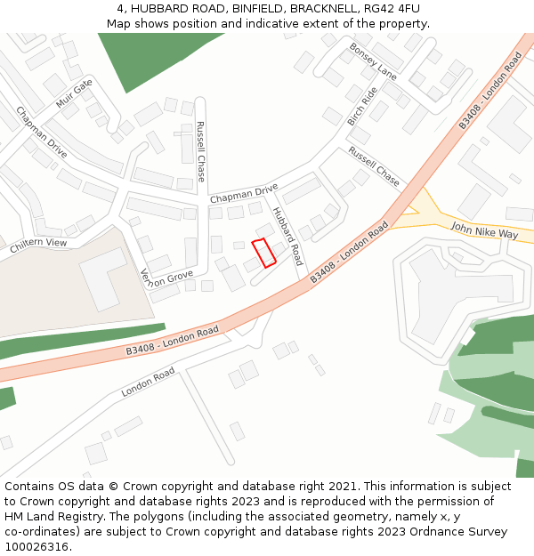 4, HUBBARD ROAD, BINFIELD, BRACKNELL, RG42 4FU: Location map and indicative extent of plot