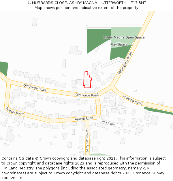 4, HUBBARDS CLOSE, ASHBY MAGNA, LUTTERWORTH, LE17 5NT: Location map and indicative extent of plot