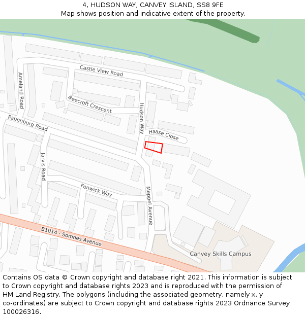 4, HUDSON WAY, CANVEY ISLAND, SS8 9FE: Location map and indicative extent of plot