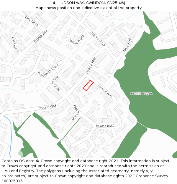 4, HUDSON WAY, SWINDON, SN25 4WJ: Location map and indicative extent of plot