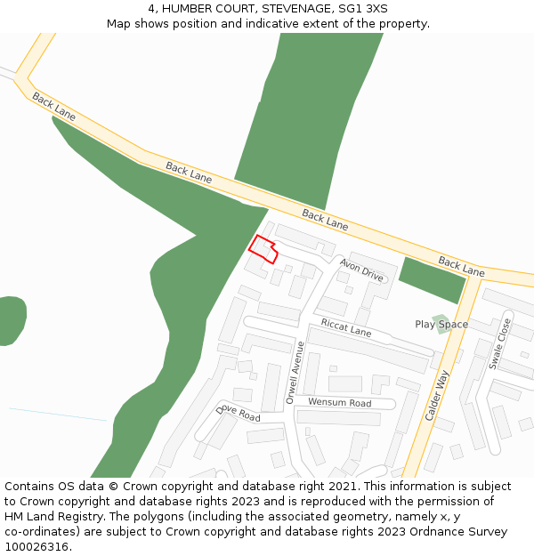 4, HUMBER COURT, STEVENAGE, SG1 3XS: Location map and indicative extent of plot